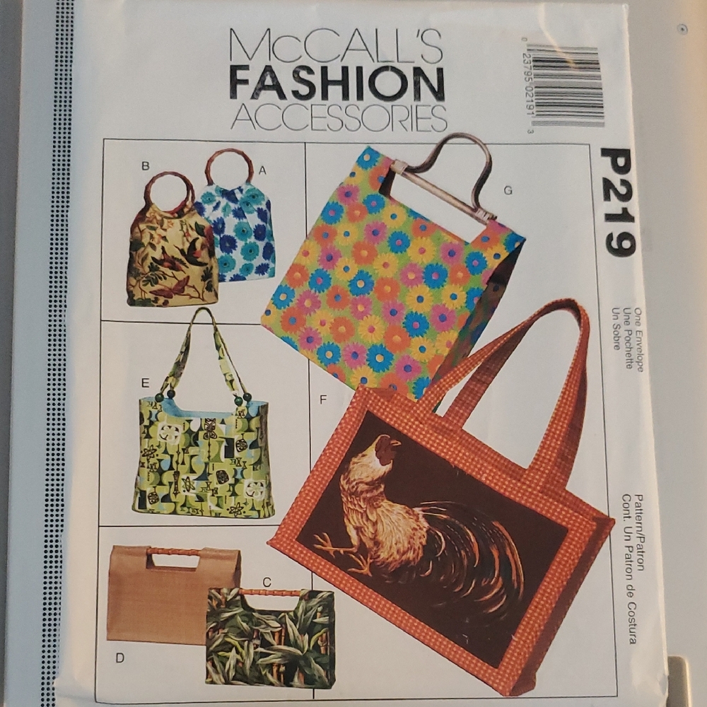 McCalls Fashion Accessories Sewing Pattern P219 Handbags And Totes New